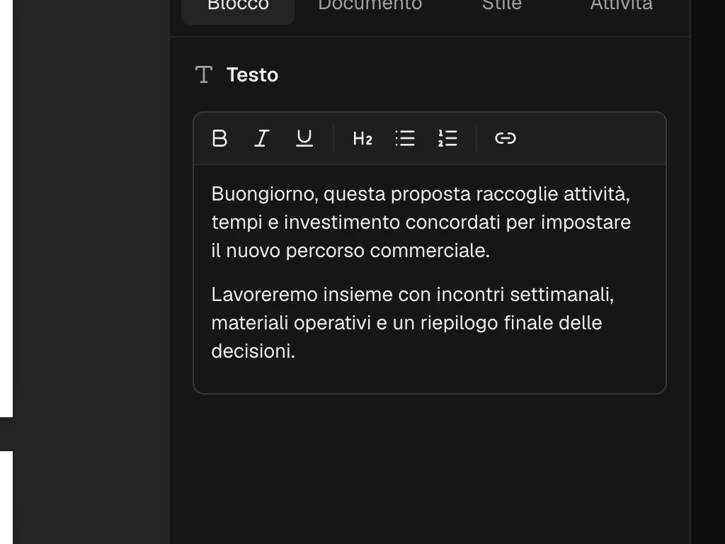 Nel blocco Testo il saluto «Buongiorno,» diventa «Buongiorno Stefano,».