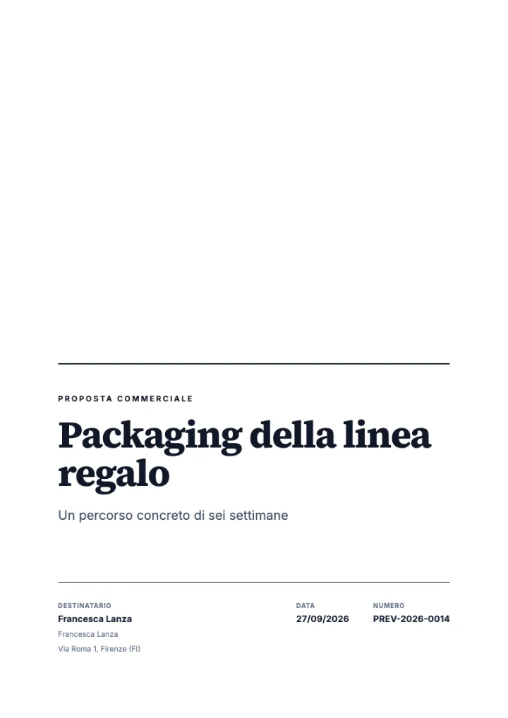 Copertina di un preventivo con il tema Editoriale