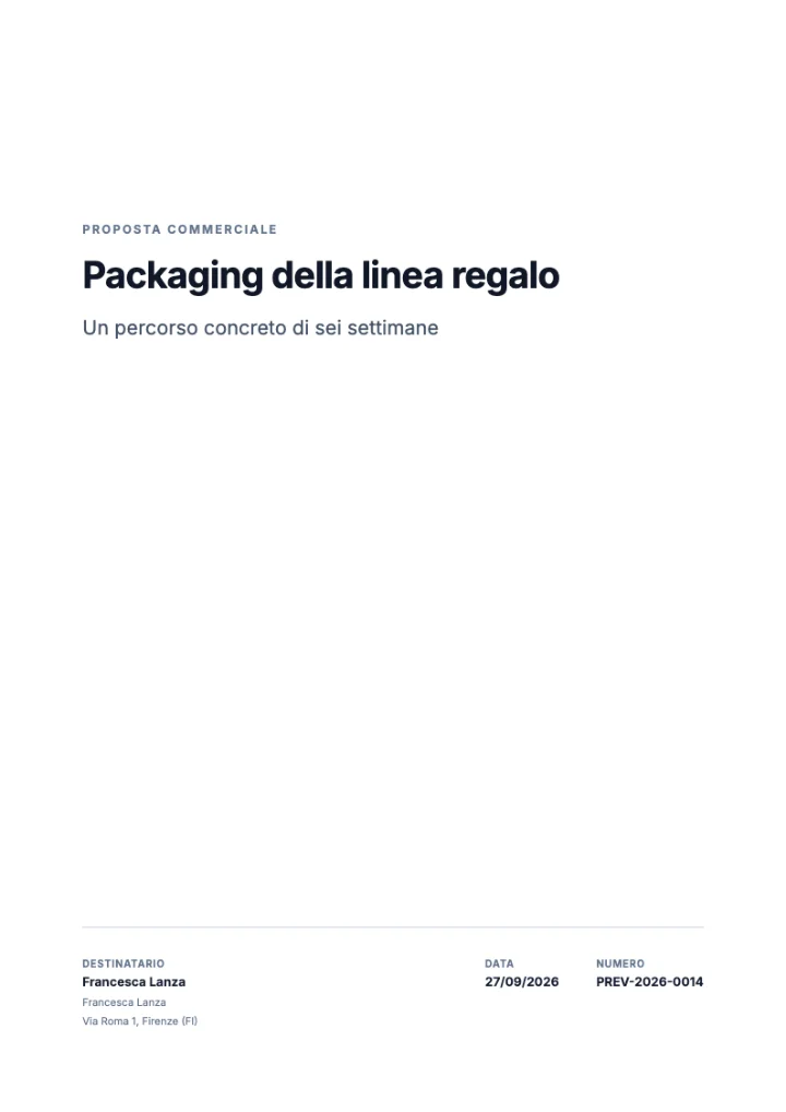 Copertina di un preventivo con il tema Essenziale